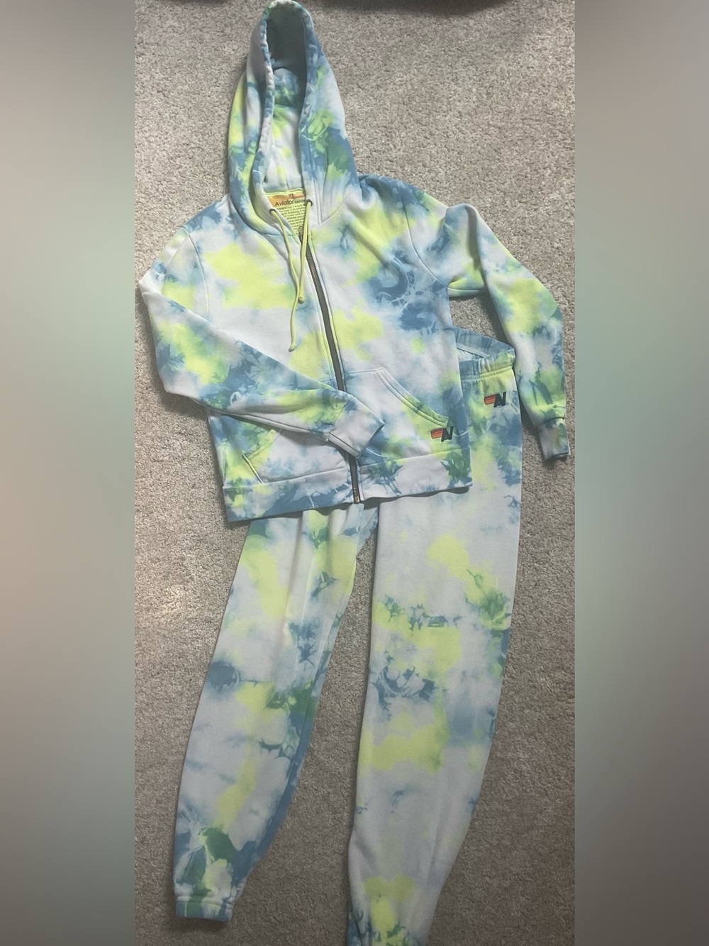 Aviator Nation Tie-Dye Hoodie & Jogger Set - Light Blue & Yellow
